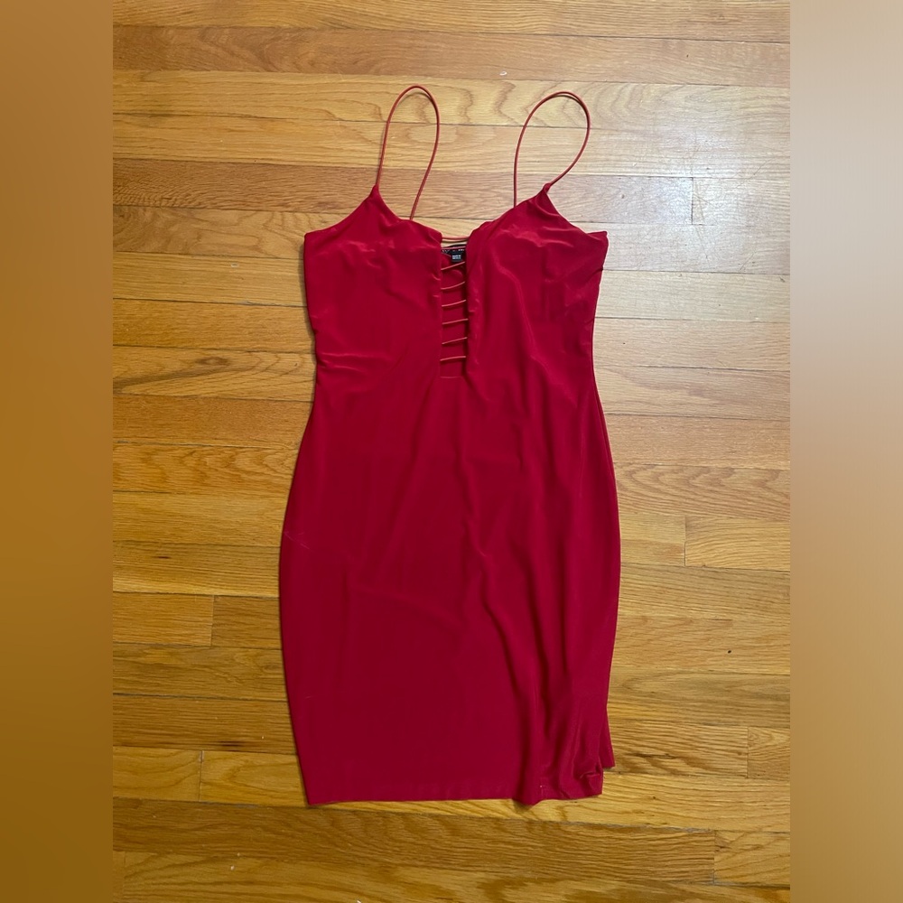 Fashion Nova Red Slip Dress Sleeveless Plunge